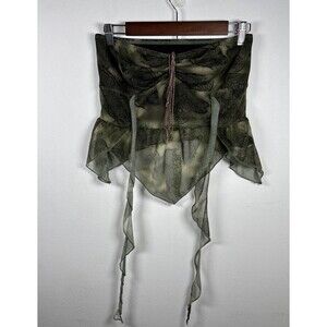 ROMWE Mesh Paisley Tube Top Green Fairy Grunge Y2K Sheer Handkerchief Hem M